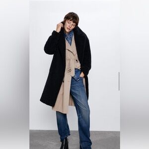 Zara black teddy fleece jacket
